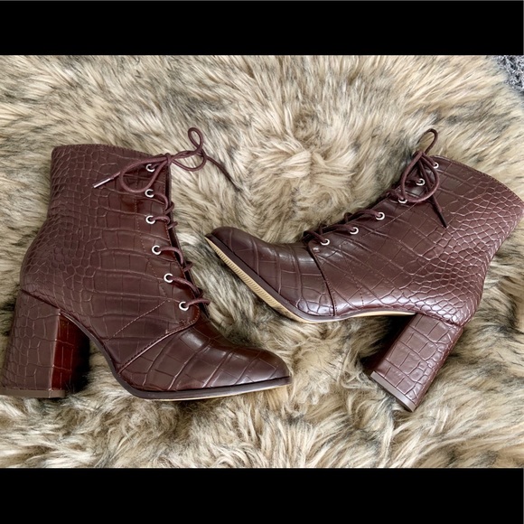 faux croc leather booties